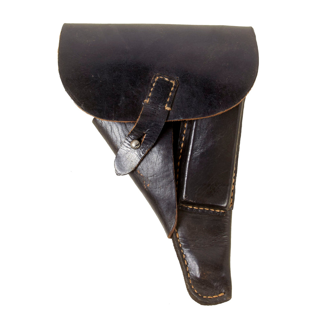 Original German WWII Walther P38 Black Leather Softshell Holster by Deutsche Lederwerkstatten GmbH of Pirmasens - Dated 1944 Original Items