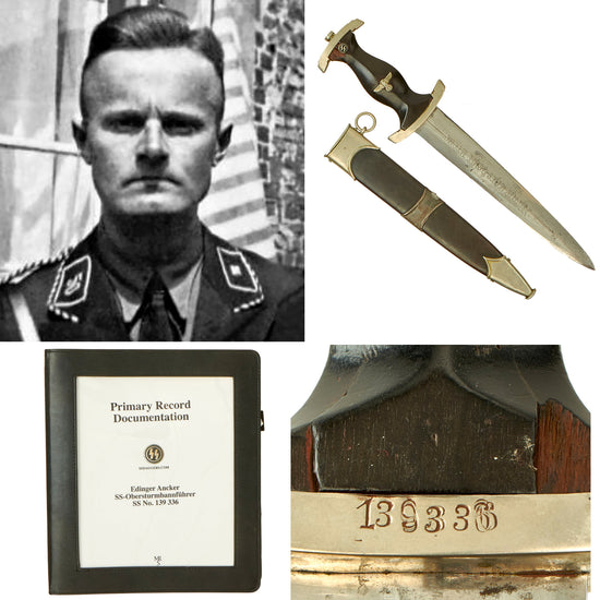 Original German WWII Early M33 SS Dagger Numbered To SS-Obersturmbannführer Edinger Ancker with Massive Research Dossier Original Items