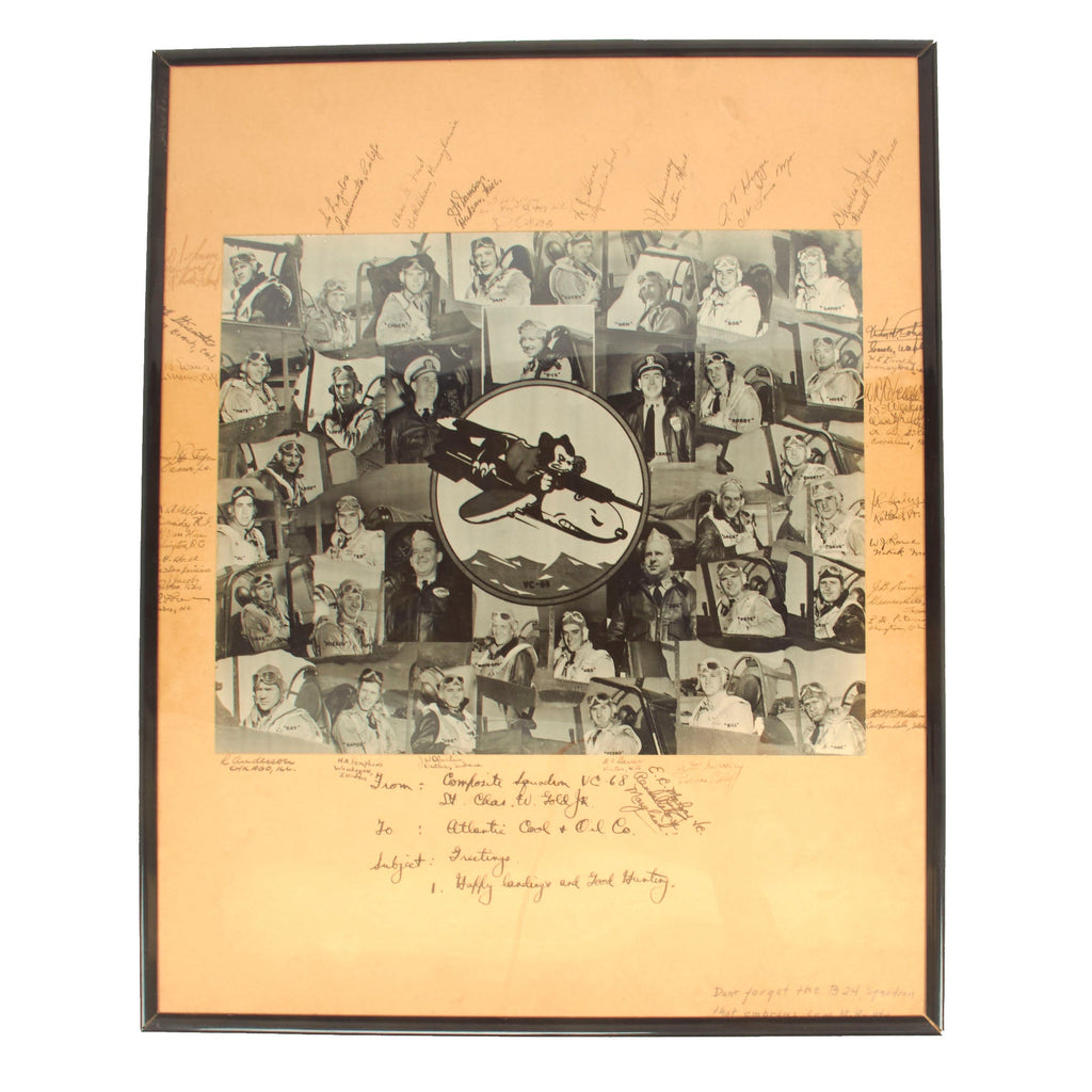 Original U.S. WWII Pilots of US Navy Composite Squadron VC-68 Signed Photograph Presented To Atlantic Oil & Gas Company - 16” x 20” Original Items