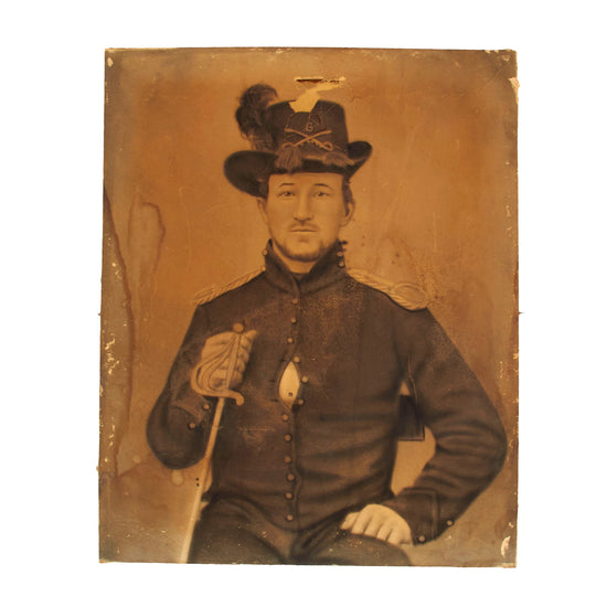 Original U.S. Civil War Painting of 6th Cavalry Regiment Soldier Shown With Hardee Hat and M1860 Light Cavalry Sword Original Items