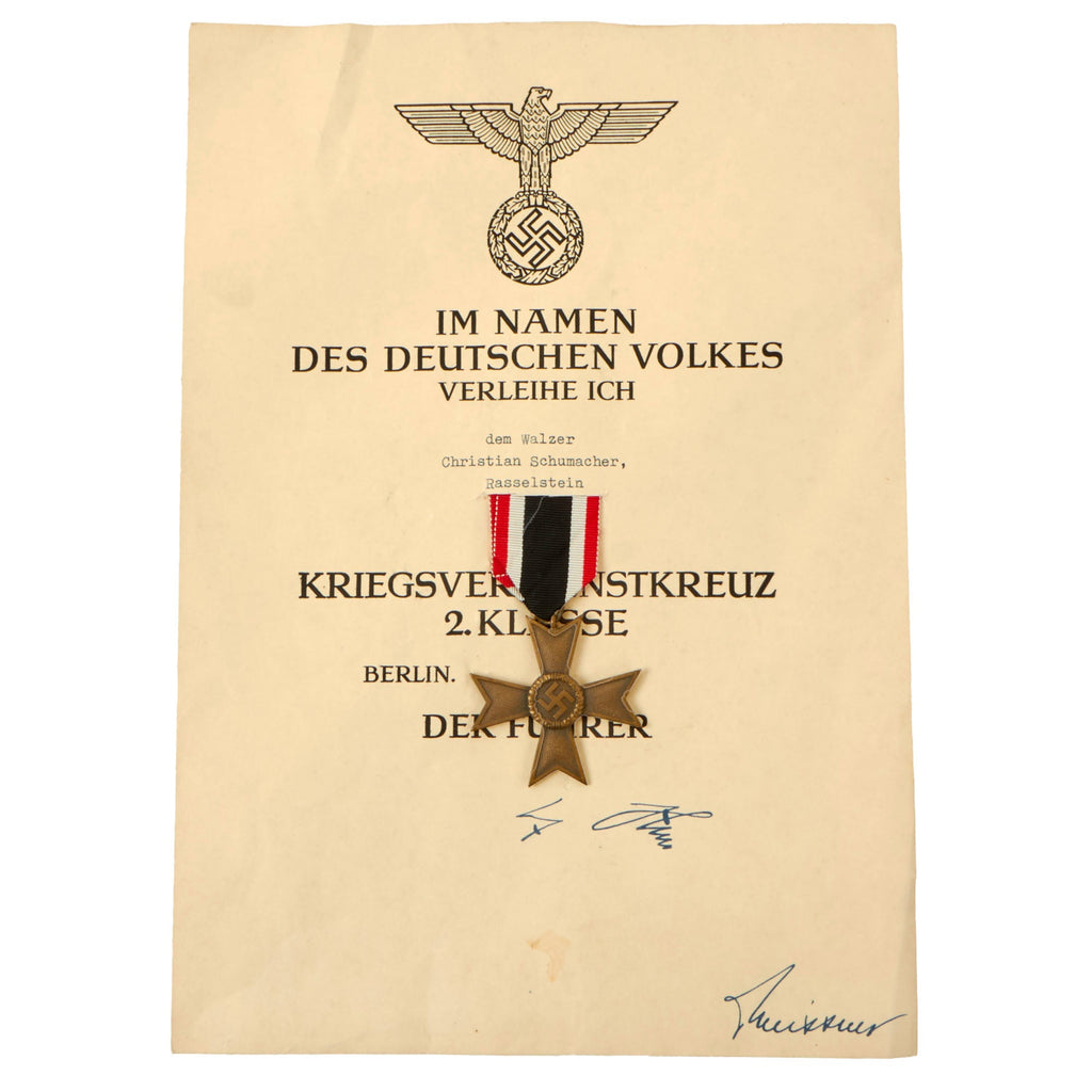 Original German WWII War Merit Cross 2nd Class with Named Award Document - KvKII Original Items