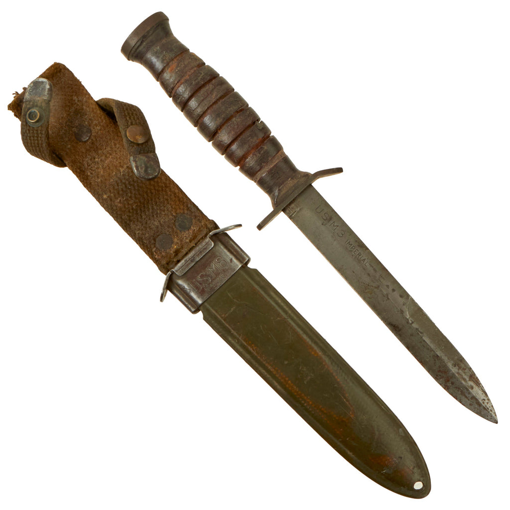 Original U.S. WWII Blade Marked Second Pattern M3 Fighting Knife by Imperial Knife Co. with Updated M8 Scabbard Original Items