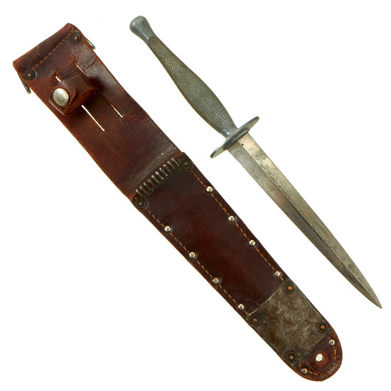 Original U.S. WWII USMC Marine Raider Stiletto Dagger by Camillus with Named M6 Sheath Original Items