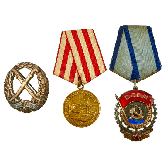 Original Soviet WWII Medal Lot With Italian Russian Front Badge - 3 Items Original Items