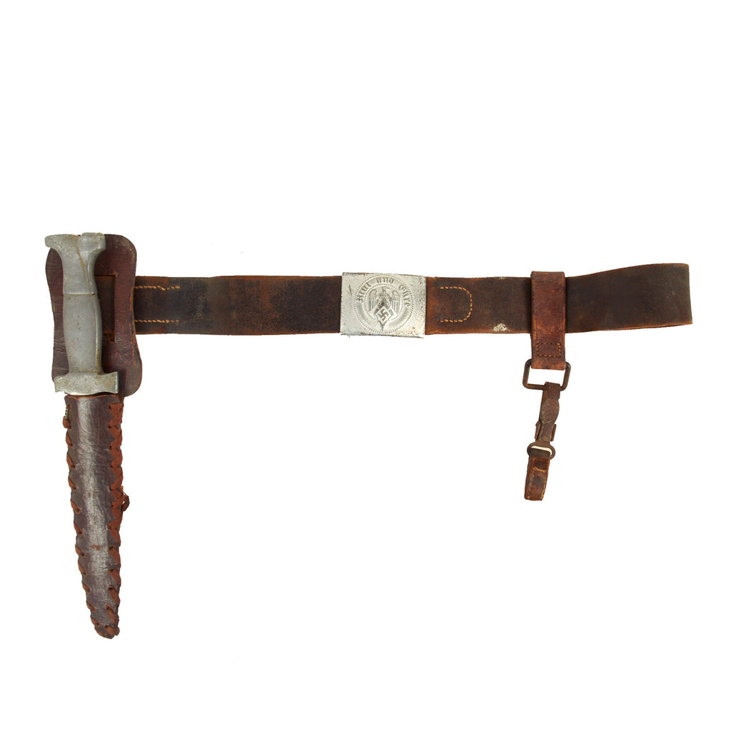 Original German WWII HJ Knife Belt with Steel Buckle by Paul Cramer & Co. & Custom "Boot Knife" - RZM M4/44 Original Items