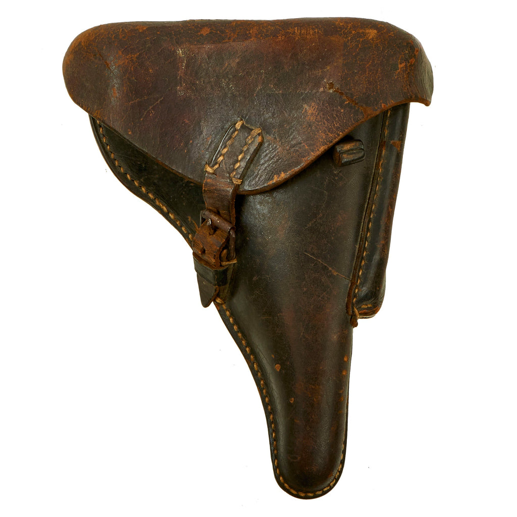 Original German WWII P.08 Luger Pistol Black Leather Hardshell Holster by Carl Busse - Dated 1941 Original Items