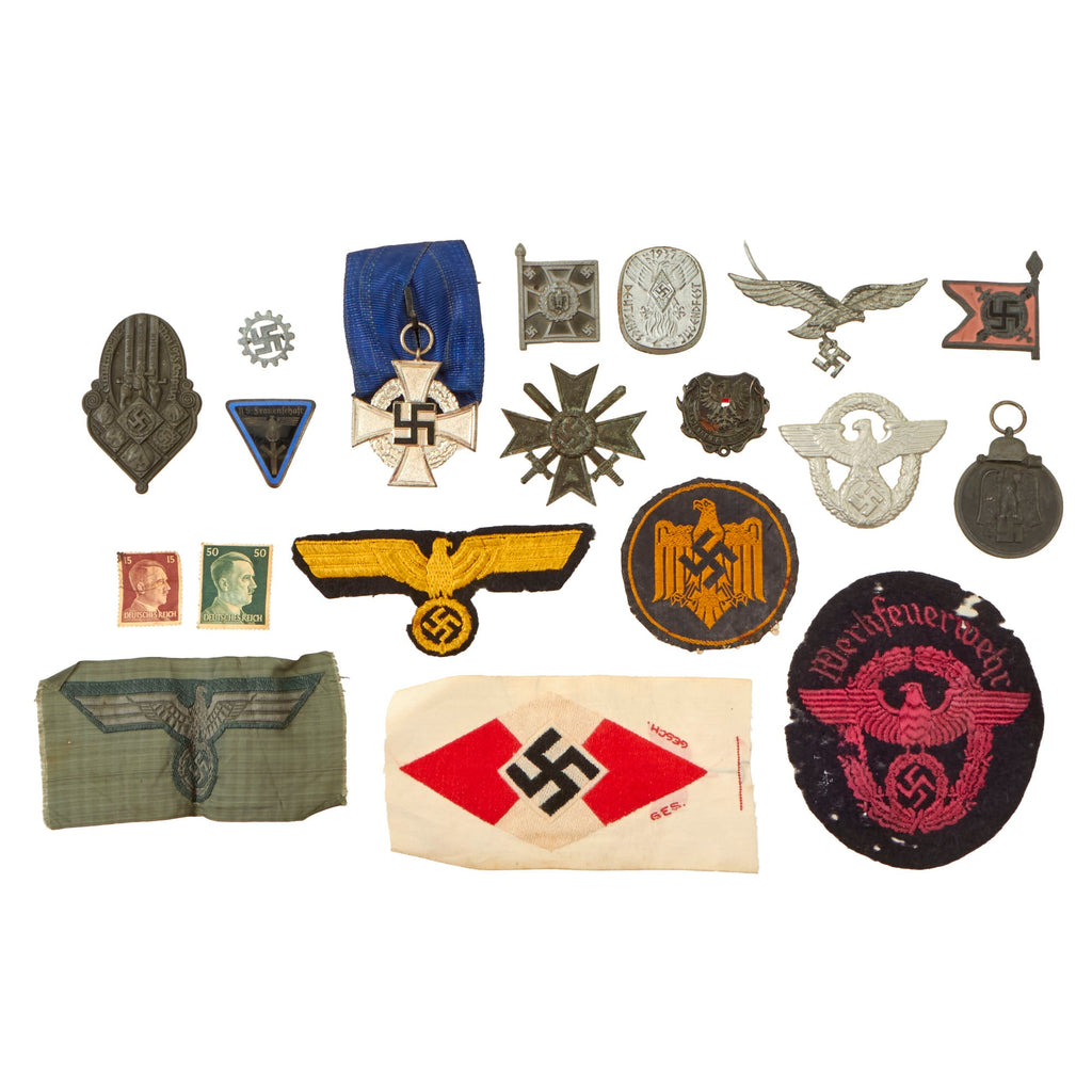 Original German WWII Insignia, Award, and Tinnie Grouping with KvKII, Eastern Medal, and More - 19 Items Original Items
