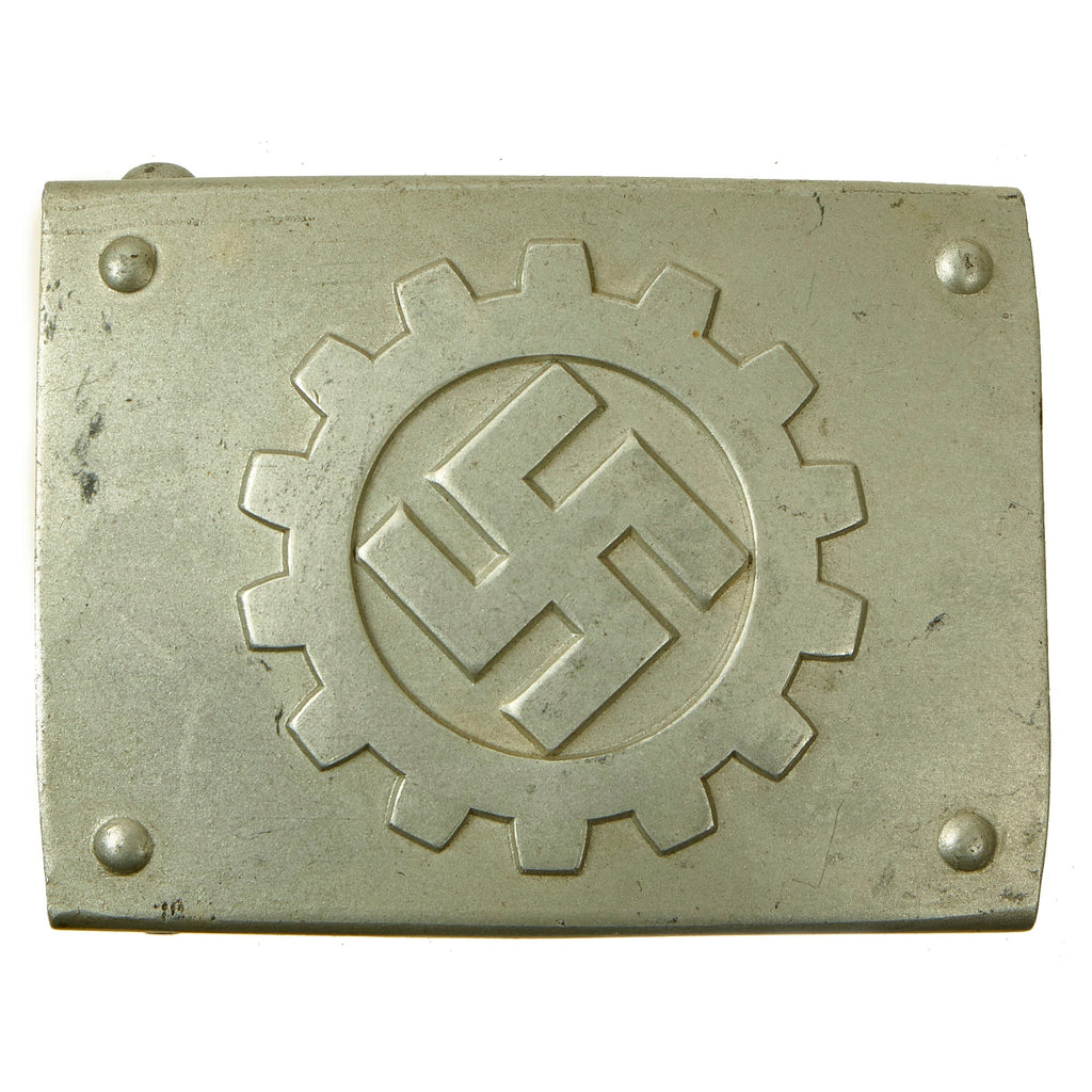 Original German WWII DAF Aluminum Belt Buckle by Friedrich Linden of Lüdenscheid with RZM Tag - M4/24 Original Items