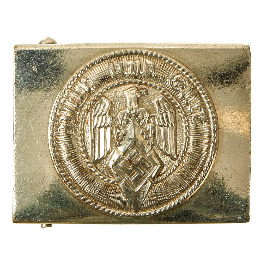 Original German WWII Early DJ Upgraded to HJ Nickel Belt Buckle marked RZM U.E. 72 Original Items