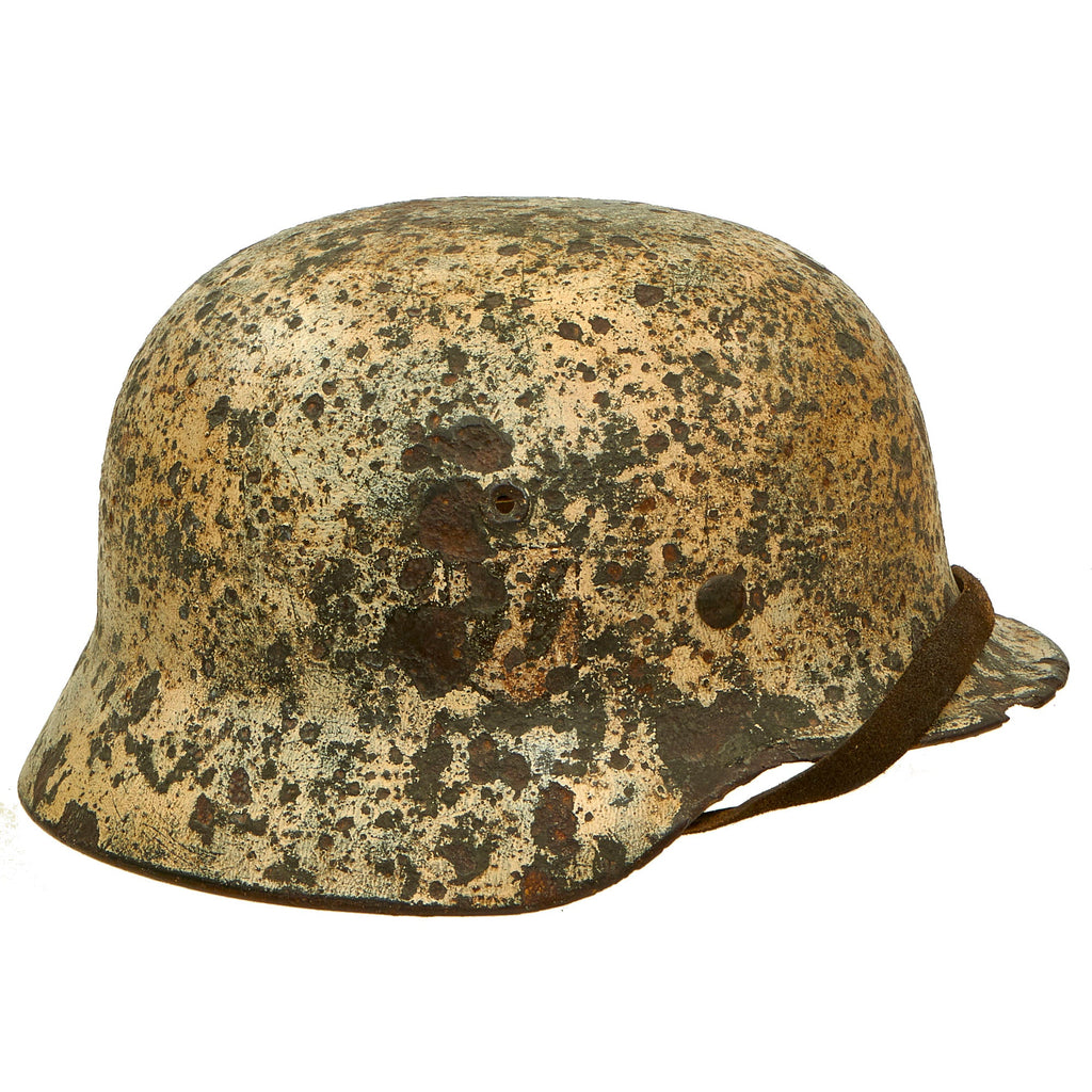 Original German WWII Battle Damaged "Dug Up" M40 Single Decal SS Helmet with Liner & Chinstrap - EF66 Original Items