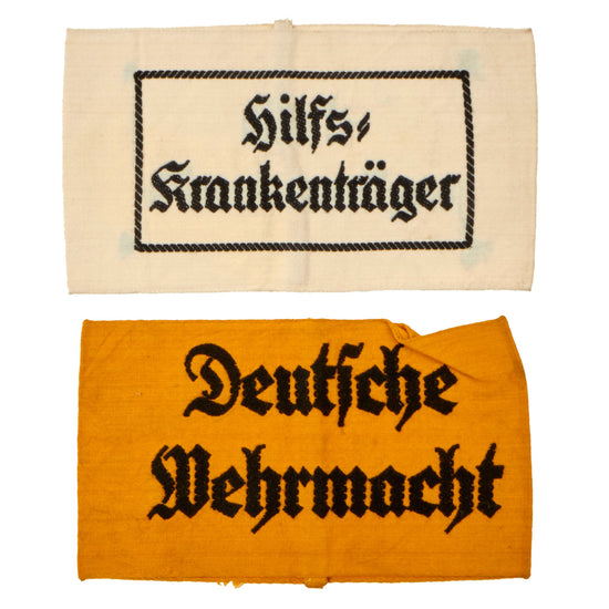 Original German WWII Armband Lot - (1) Deutsche Wehrmacht Civilian Service Armbands and (1) Stretcher Bearer Armband - 2 Items Original Items