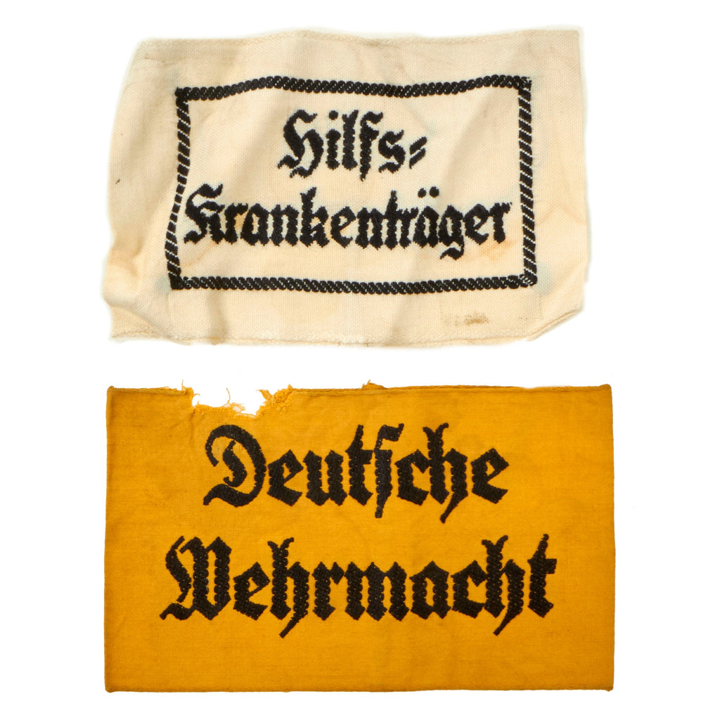 Original German WWII Armband Lot - (1) Deutsche Wehrmacht Civilian Service Armbands and (1) Stretcher Bearer Armband - 2 Items Original Items