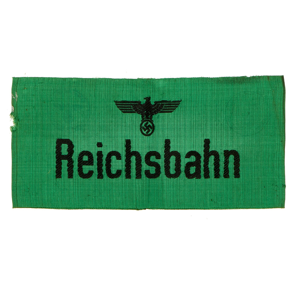 Original German WWII BeVo Embroidered Reichsbahn National Railway Armband with Faded Depot Stamps Original Items