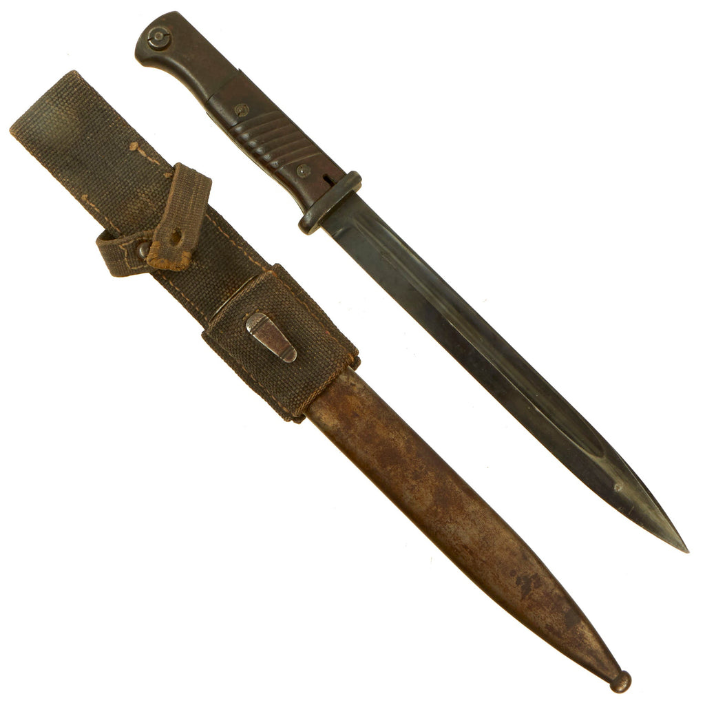 Original German WWII 98k 1939 dated Bayonet by W.K.C. with Scabbard & Rare Luftwaffe DAK Canvas Frog - Matching Serial 455 a Original Items