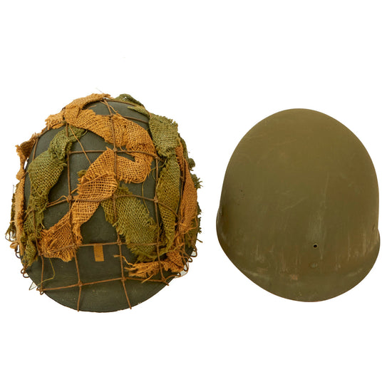 Original U.S. WWII 1942 M1 McCord Front Seam Fixed Bale Helmet with Vehicle Net, Scrim and Westinghouse Liner - Complete Original Items