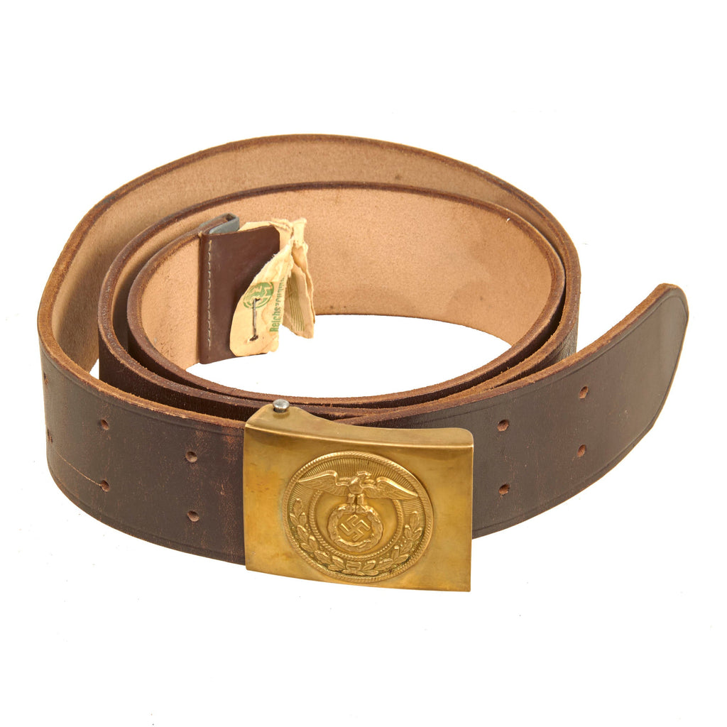 Original German WWII SA EM/NCO Belt with Two Piece Brass Buckle & RZM Tag - Sturmabteilung Original Items