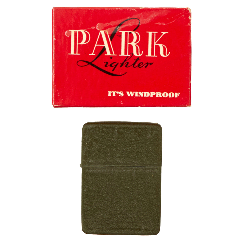 Original U.S. WWII Green Crackle Zippo Style Lighter by Park in Original Box - Excellent Original Items