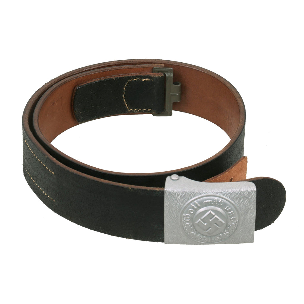 Original Excellent German WWII SS Marked Police Belt with Pebbled Aluminum EM/NCO Buckle Original Items