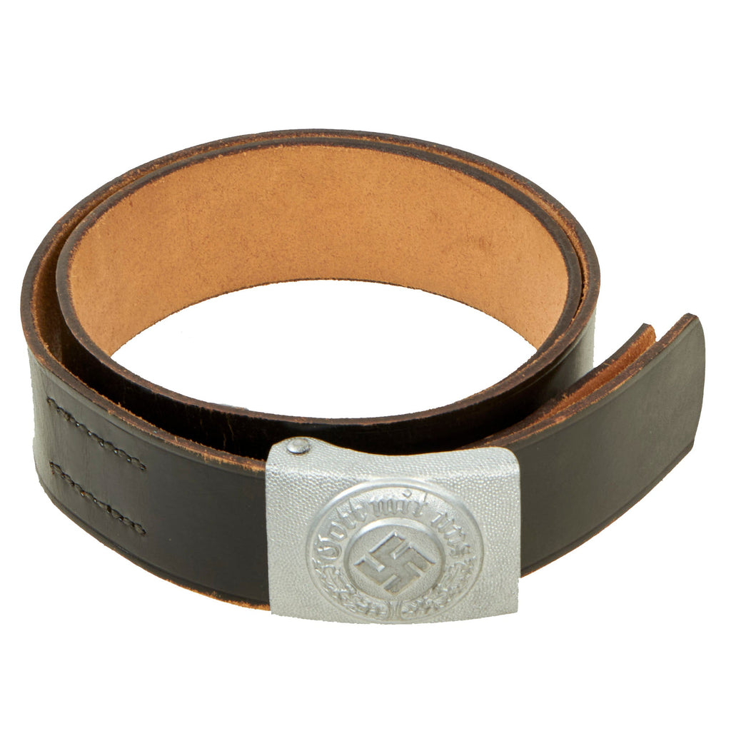 Original German WWII Police Black Leather Belt with Pebbled Steel EM/NCO Buckle by Overhoff & Cie. Original Items