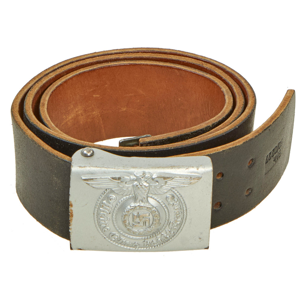 Original German WWII SS EM/NCO Leather Waist Belt with Steel Buckle by F. W. Assmann & Söhne - RZM 155/40 ᛋᛋ Original Items