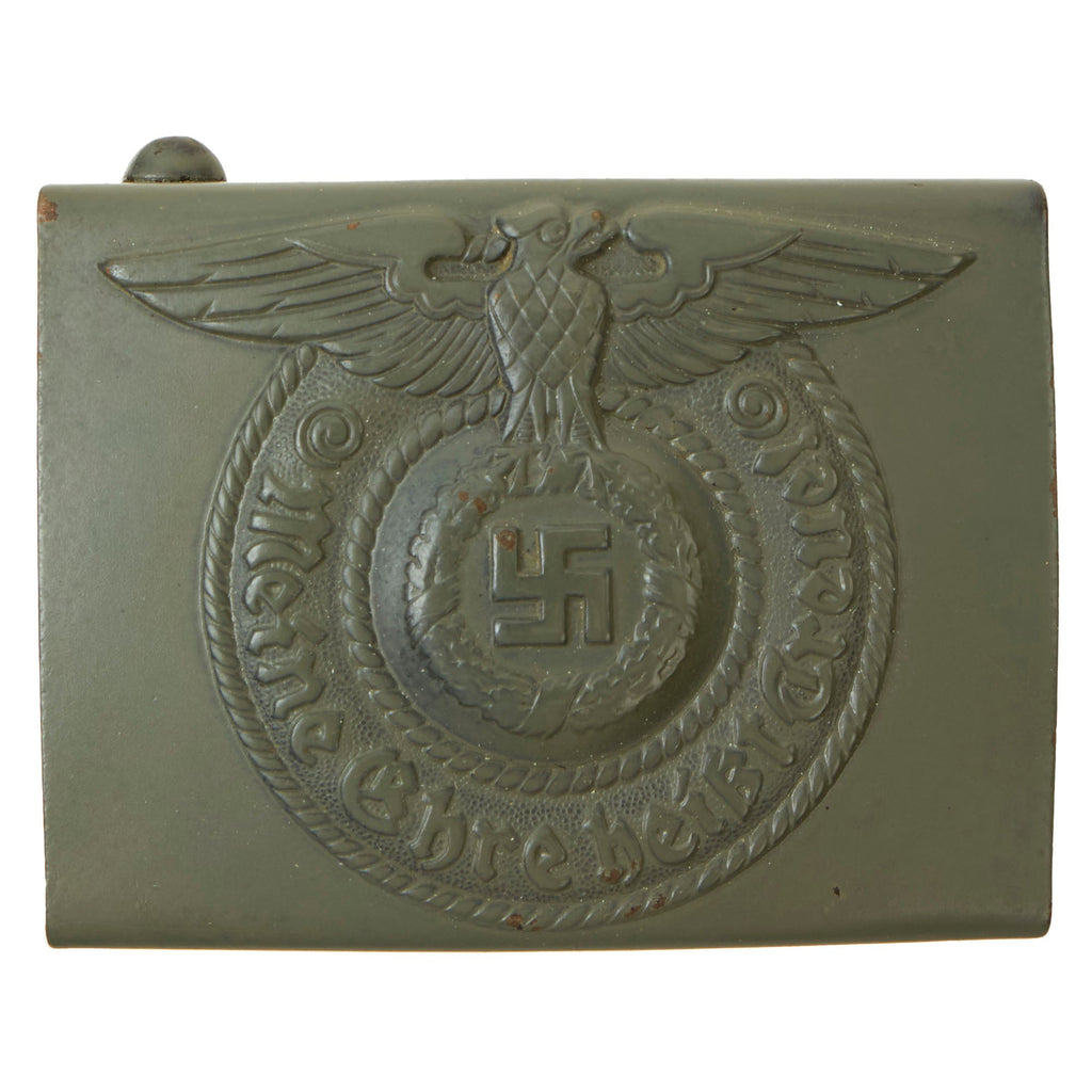 Original German WWII SS EM/NCO Painted Steel Waist Belt Buckle by RODO Robert C. Dold - Schutzstaffel Original Items