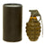 Original U.S. WWII Inert MkII Pineapple Grenade with Yellow Ring, M10A3 Fuze and M41 Cardboard “Husk” Canister Original Items