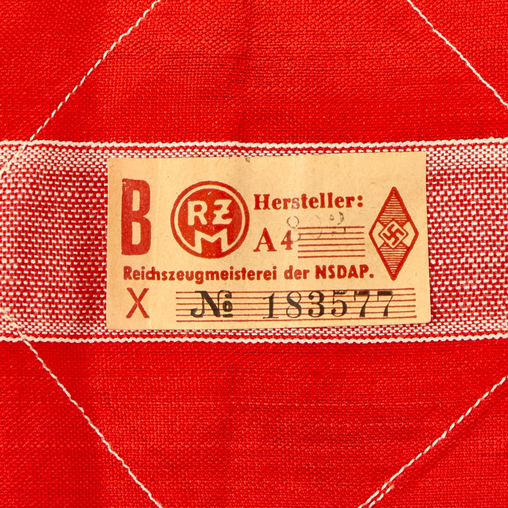 Reproduction Rzm Labels Original German WWII HJ Member Armband with Embroidered Insignia & RZM ...