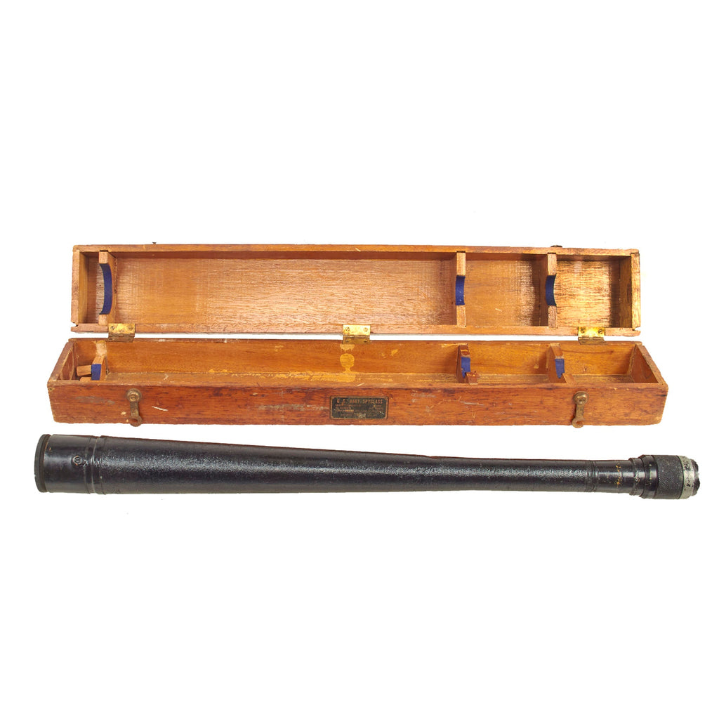 Original U.S. WWII Navy 16x MkII Quartermaster Spyglass Refracting Telescope by Hayward Lumber with Wood Case - Dated 1942 Original Items