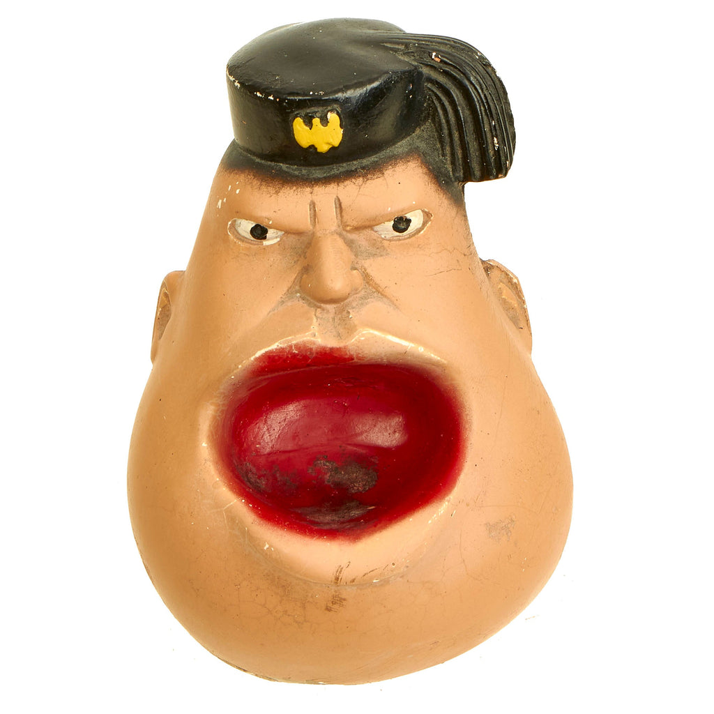 Original U.S. WWii 1942 Dated Anti-Axis “Ram-Bunk-Shus Benito” Mussolini Ashtray by Bassons Dummy Products Original Items