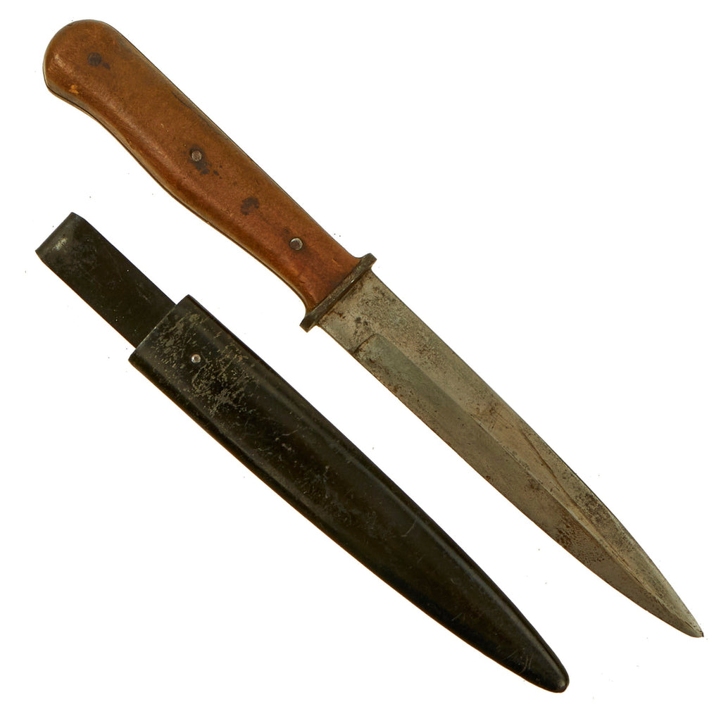 Original German WWII Wood Handle Nahkampfmesser Trench Fighting Knife with Steel Boot Scabbard Original Items