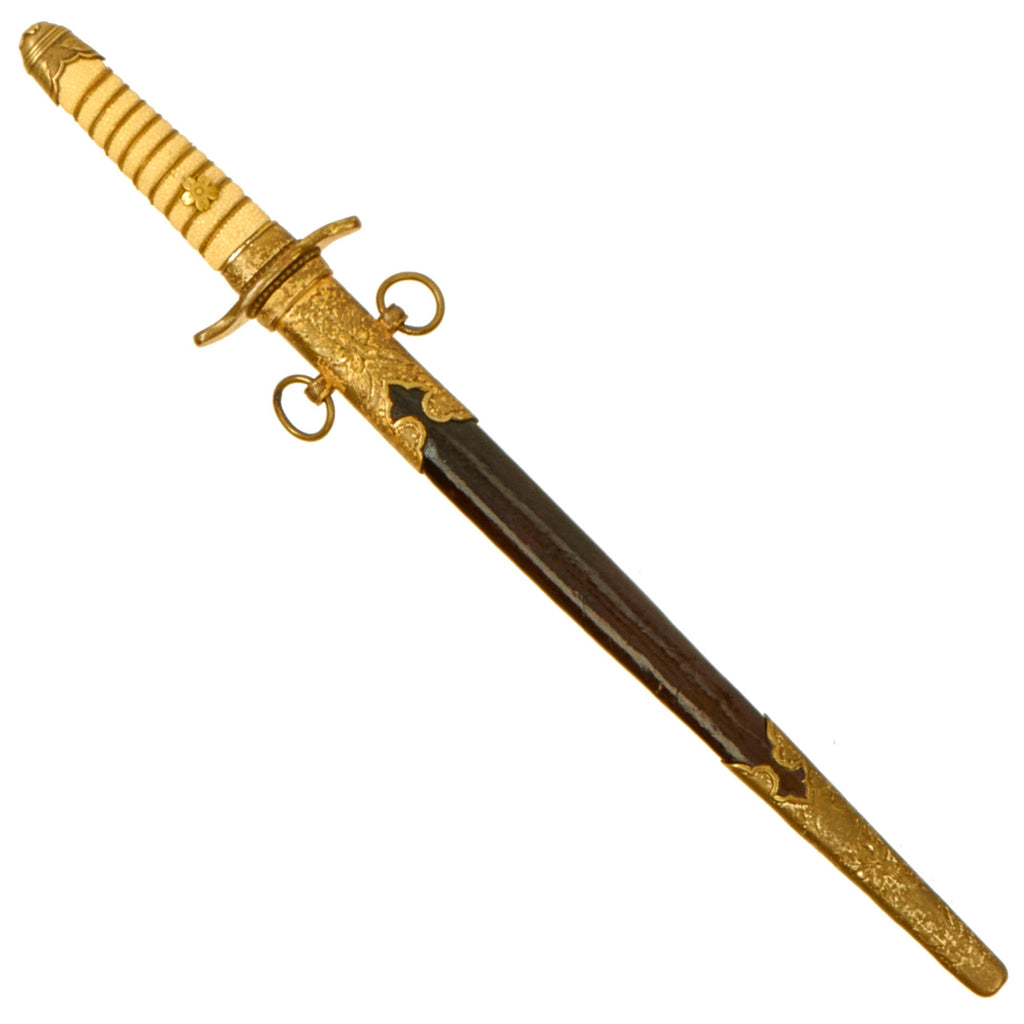 Original Japanese WWII M1883 Naval Officers Dirk with Brass Mounted Leather Scabbard Original Items