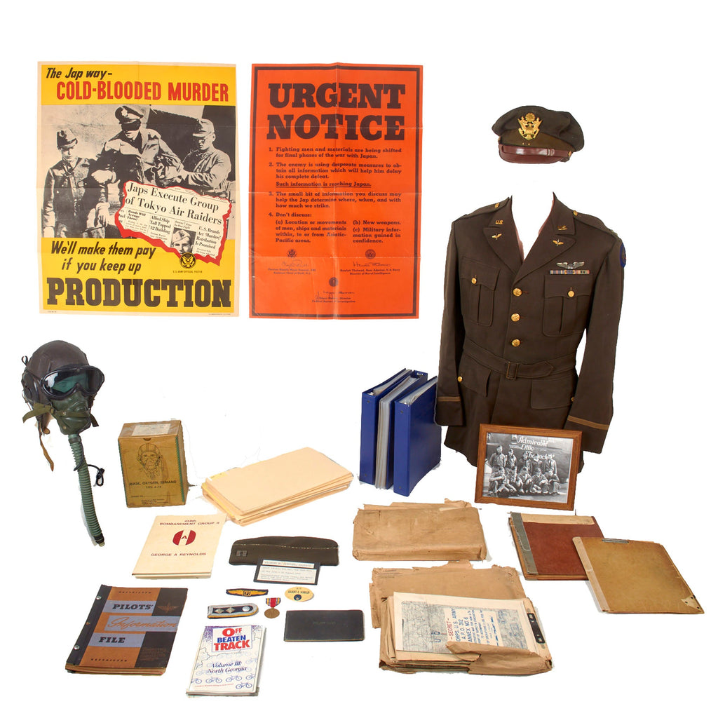 Original U.S. WWII 458th Bomb Group Distinguished Flying Cross Recipient B-24 Pilot Captain Gilbert Schulze’s Uniform, Flight Helmet, & Extensive Document Grouping with Several Binders of Maps, Flight Logs, & Award Documents Original Items