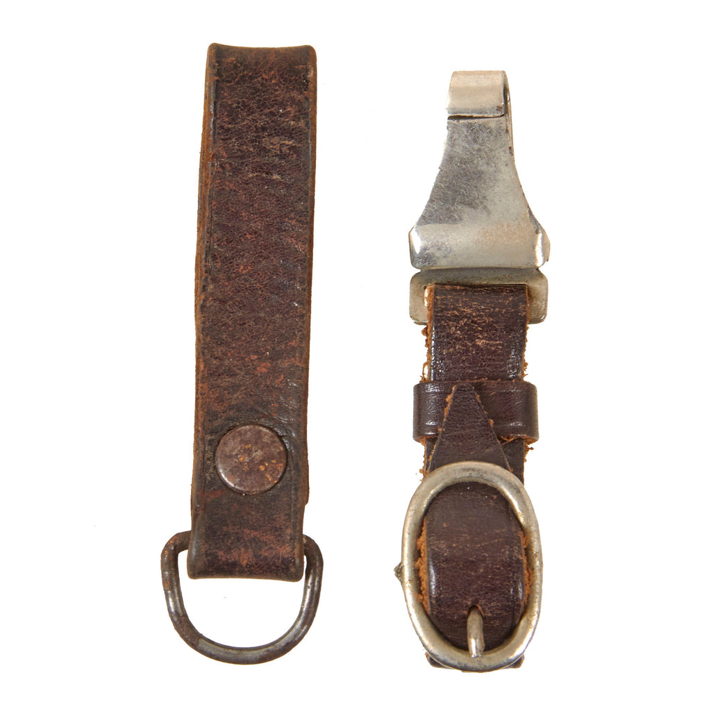 Original German WWII Leather Hanger and Belt Loop for SA Dagger - Wartime Plated Steel Pattern Original Items