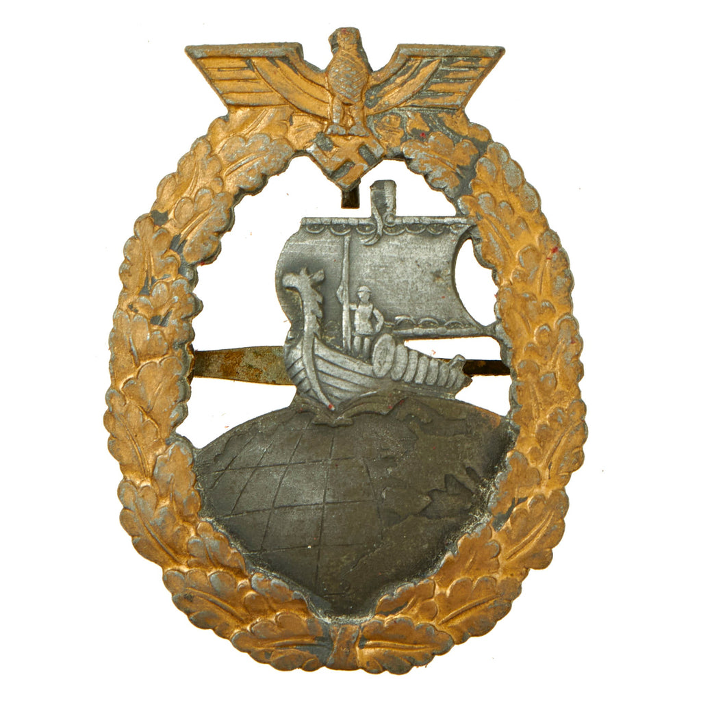 Original German WWII French Made Kriegsmarine Navy Auxiliary Cruiser War Badge - Bacqueville Attributed Original Items