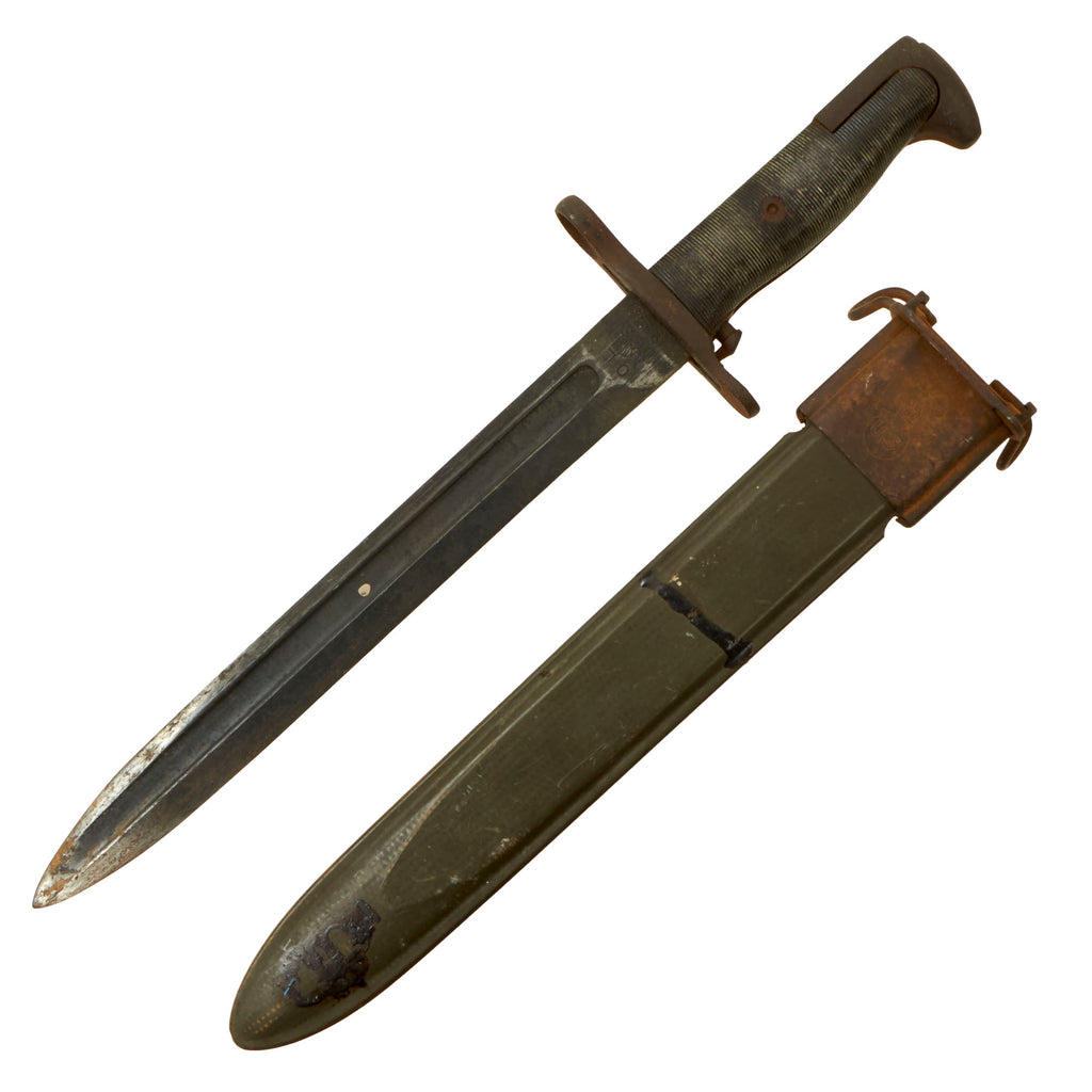 Original U.S. WWII M1 Garand 10 inch Cut Down Bayonet by Oneida Limited with M7 Scabbard - Dated 1943 Original Items