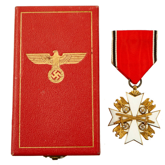 Original German WWII Cased Order of the German Eagle 5th Class Award with Swords & Ribbon by Gebrüder Godet & Co. Original Items