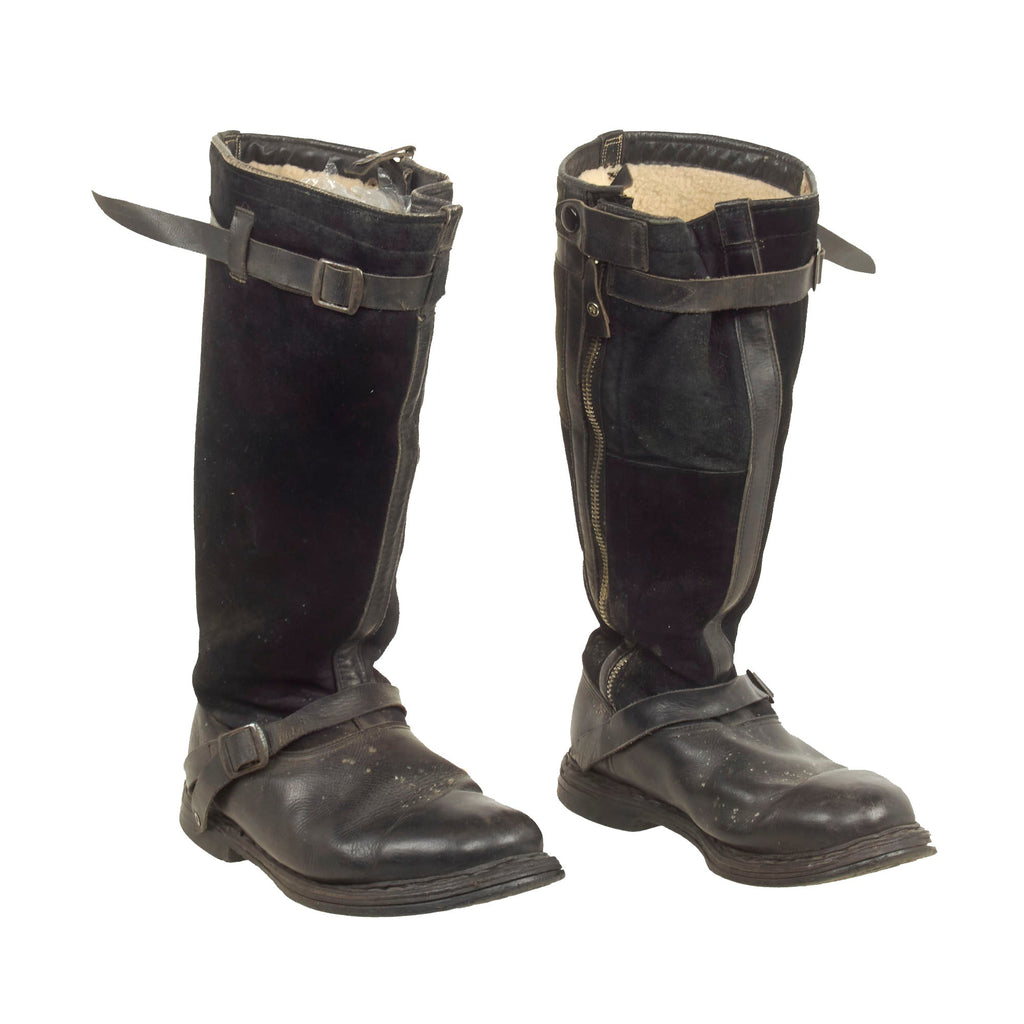 Original German WWII Luftwaffe Fleece-Lined Leather Pilot Flying Boots Original Items