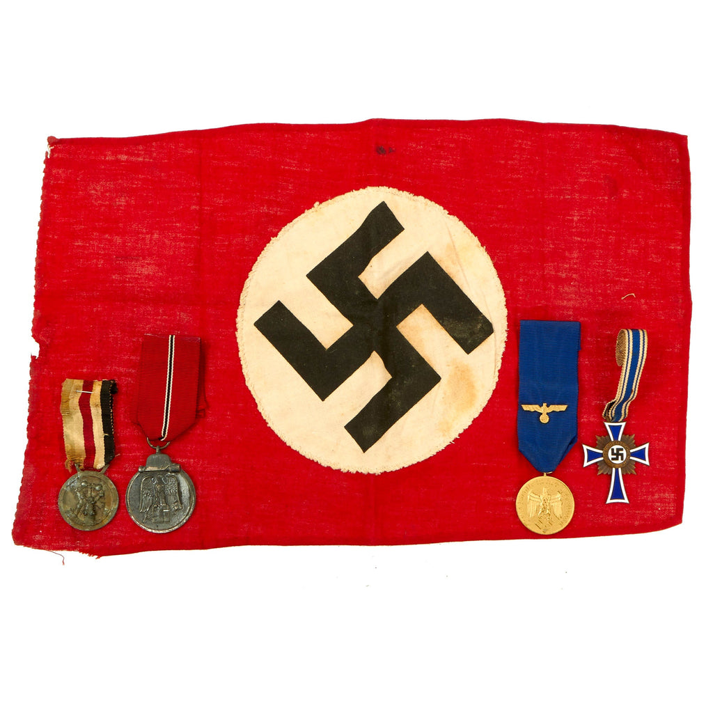 Original German WWII USGI Bring Back Flag & Medal Grouping Featuring Mother's Cross & Eastern Medal - 5 Items Original Items