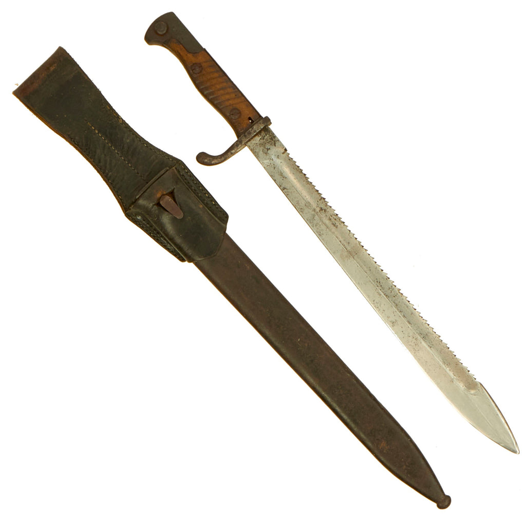 Original German WWI M1898/05 n/A Butcher Sawback Bayonet by Mauser with Scabbard & Frog - dated 1916 Original Items