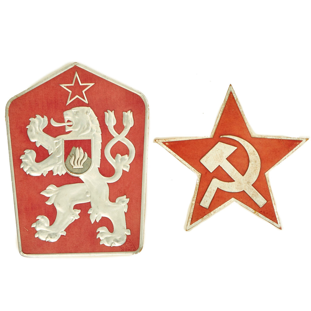 Original Cold War Era Czechoslovak Socialist Republic Coat of Arms and Communist Star Cardboard Sign Lot - 2 Items Original Items