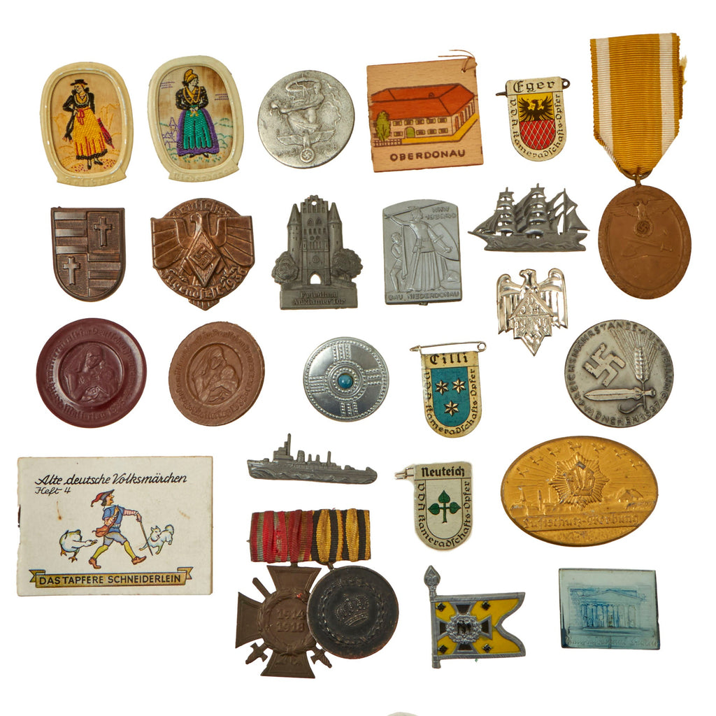 Original German WWI - WWII Award and Tinnie Grouping with Hindenburg Cross, Western Wall Medal, and More - 26 Items Original Items