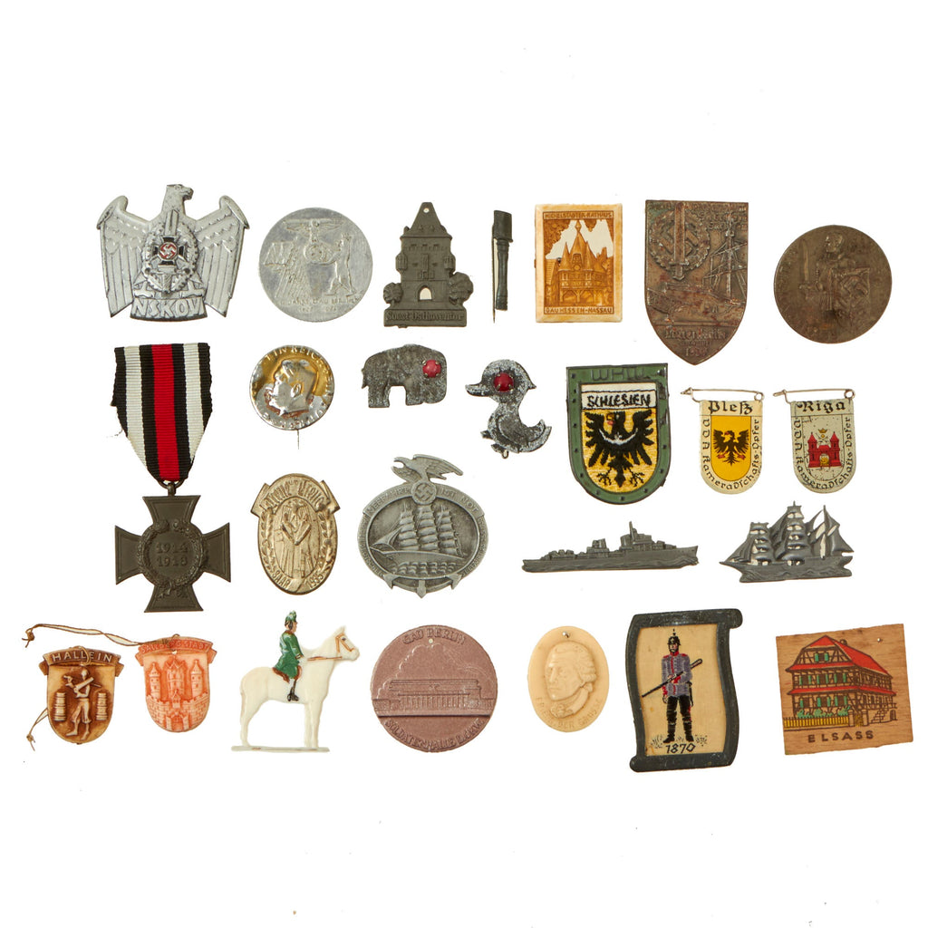Original German WWI - WWII Award, Insignia, and Tinnie Grouping with Hindenburg Cross - 25 Items Original Items