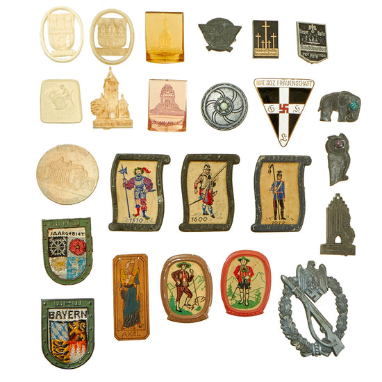 Original German WWII Medal and Tinnie Pin Lot Featuring Infantry Assault Badge & Women's Org. Badge - 24 Items Original Items