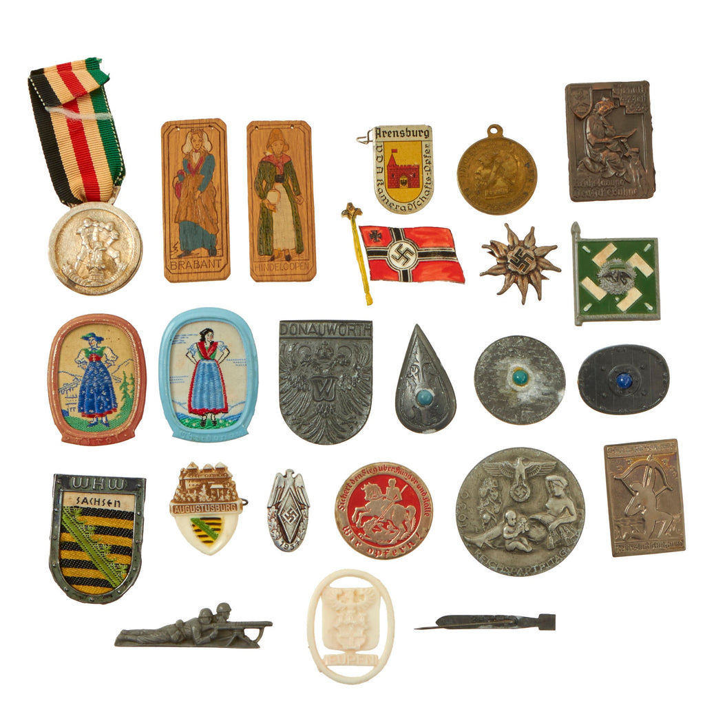 Original German Pre - WWII Large Tinnie Event Badge Grouping with Italian-German Africa Medal - 24 Items Original Items