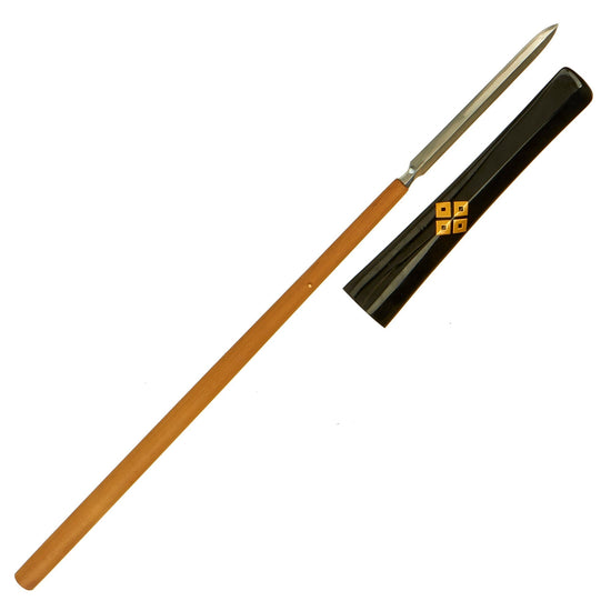 Original Edo Period Japanese Handmade Yari Polearm Blade in Resting Handle with Lacquered Scabbard Original Items
