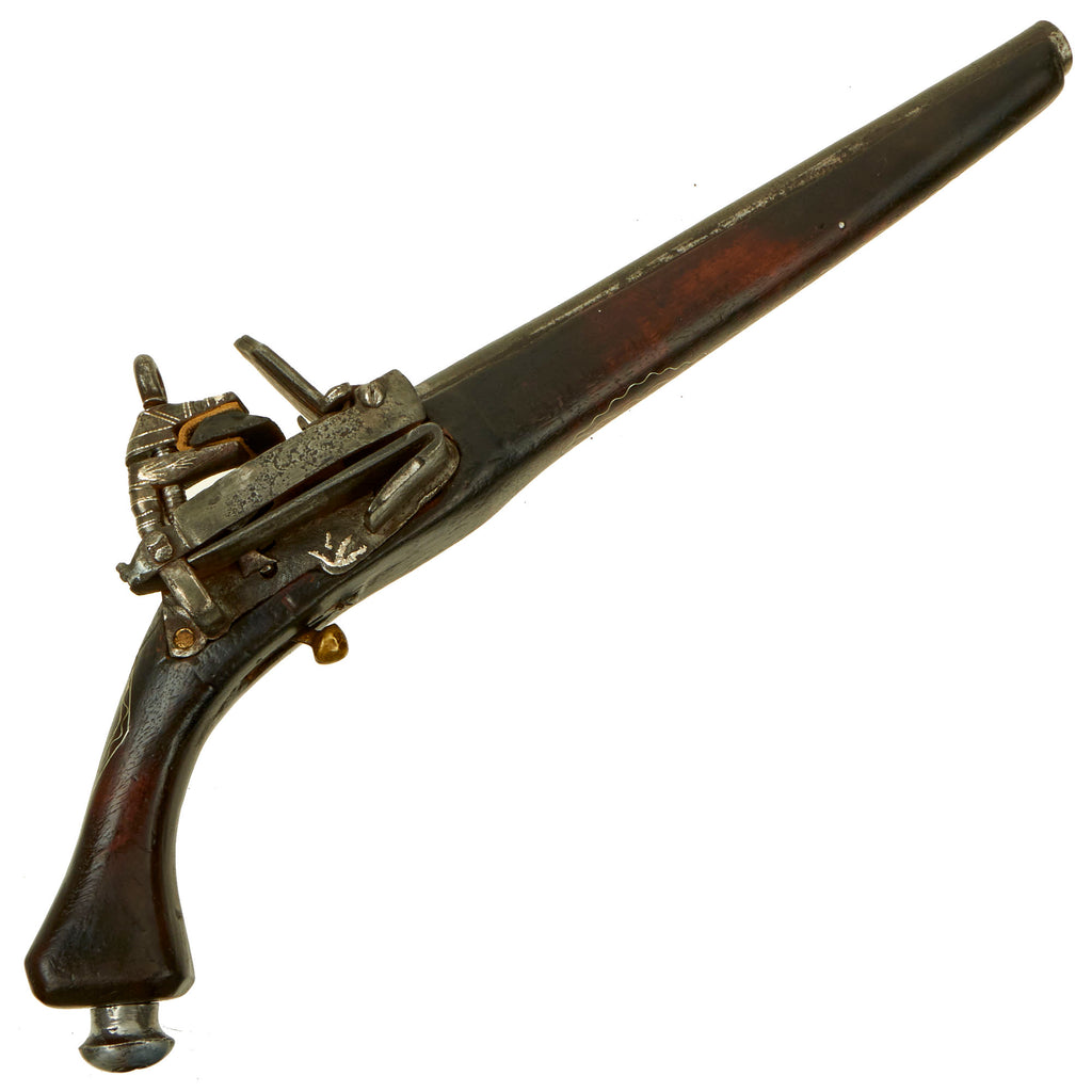 Original 19th Century Ottoman Empire Silver Inlaid Miquelet Flintlock Pistol with Ball Trigger - circa 1850 Original Items