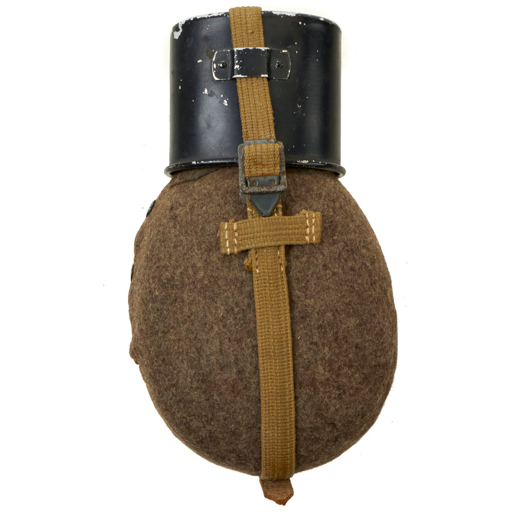 Original German WWII Aluminum M31 Canteen with Canvas Harness & Aluminum Cup - Matched and Dated 1943 Original Items