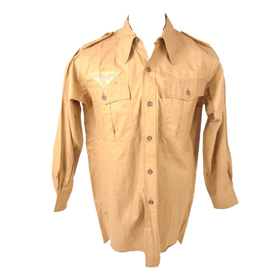 Original German WWII Afrika Korps DAK Luftwaffe Flight Branch Enlisted Tan Tropical Uniform Flight Jacket Shirt - Size I 38cm Collar Original Items