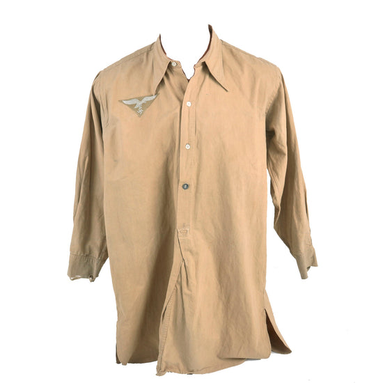 Original German WWII Afrika Korps Luftwaffe Tan Tropical Uniform Long Sleeve Service Shirt - dated 1941 Original Items