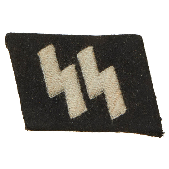 Original German WWII SS EM/NCO Double Sig Rune Collar Tab with SS RZM Tag - Schutzstaffel Original Items